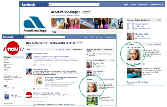 [Bilde: Skjermbilder fra Nav og Arbeidsf&ouml;rmedlingen p&aring; Facebook]