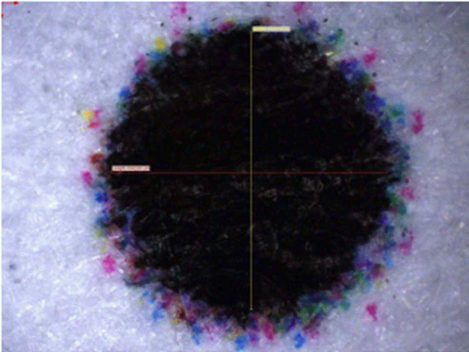 Diameter of small dots printed by an inkjet printer on an A4 sheet was measured by a microscope.